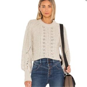 Veronica Beard Asita Wool Blend Cable Knit Sweater in Oatmeal/ Cream Size Large